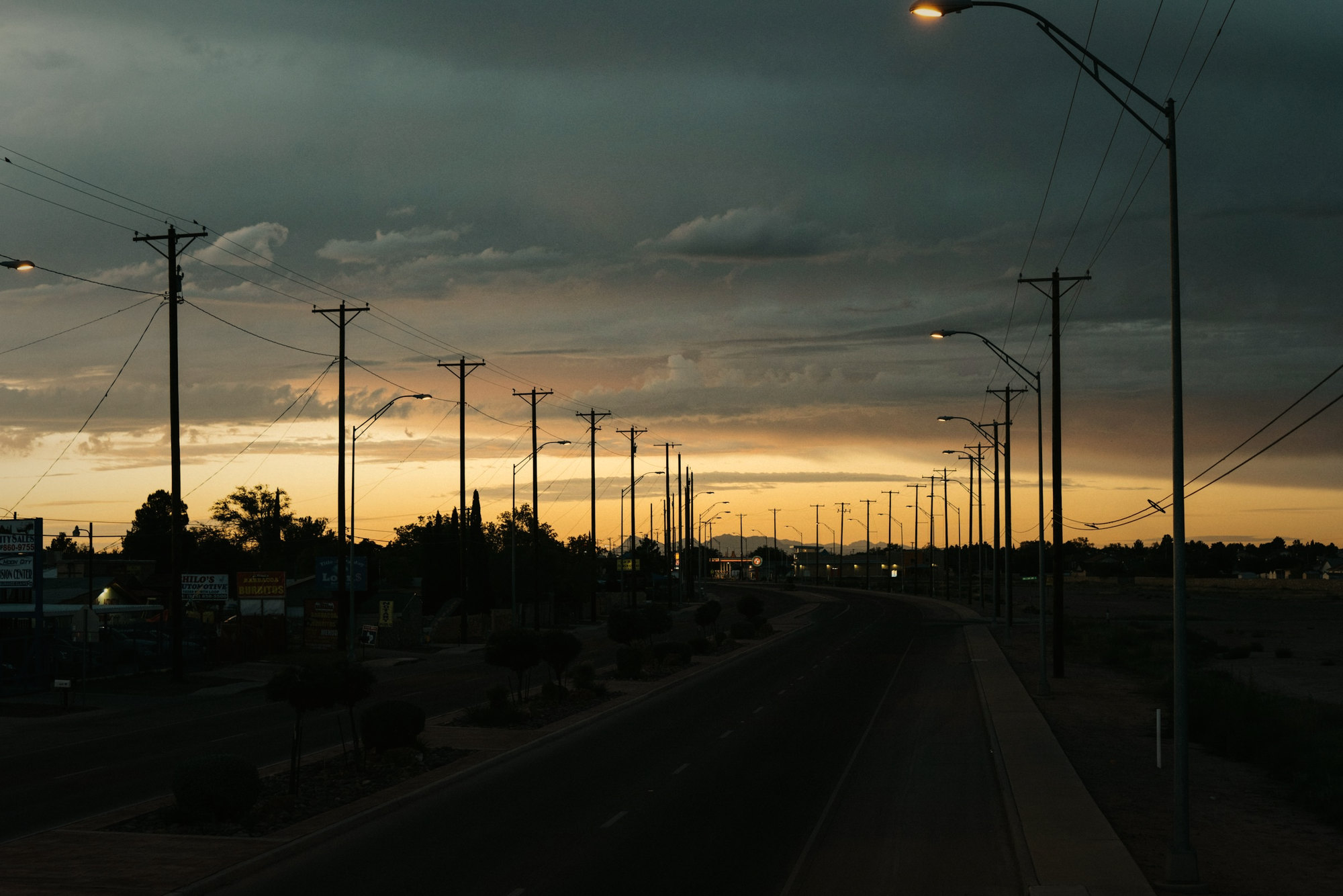 A long road at dusk