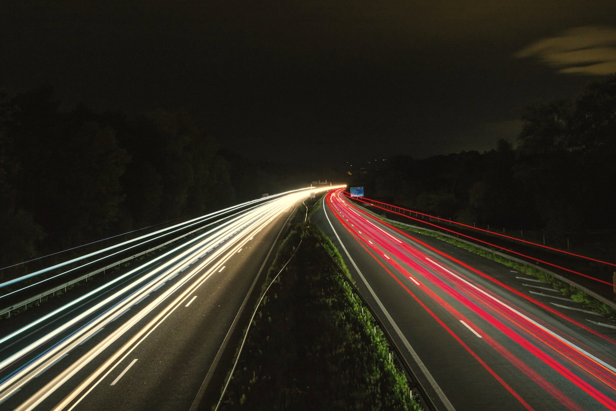 Light trails on a highway at night